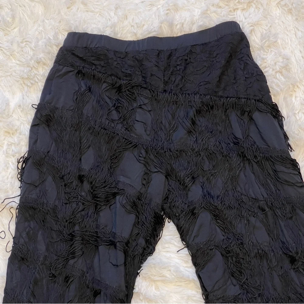 Black Layered Fringe Pants Wide Leg Tassel Streetwear Boho Festival Goth Small - Picture 2 of 8